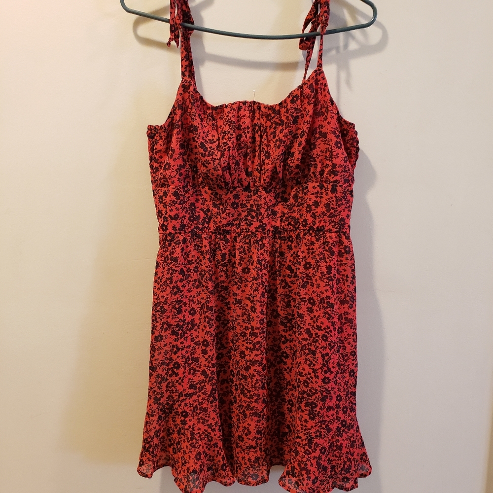 Juniors' Lily Rose Ruffled Tie Shoulder Red Floral Skater Dress Large NWT